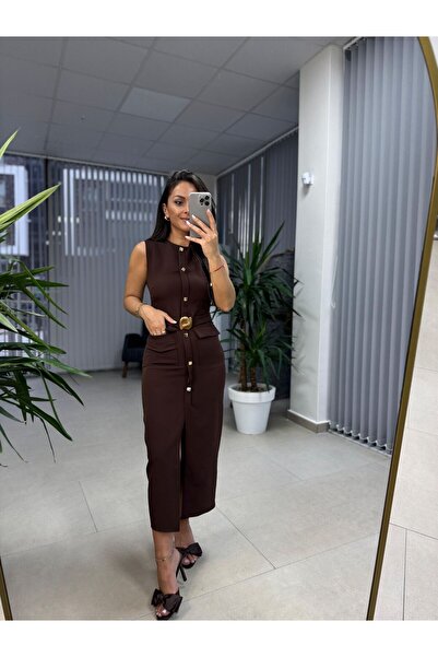 caddstore My 3720 Marka Model Kahve Gold Düğmeli Kalem Elbise