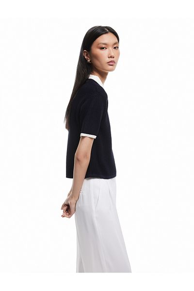 Koton Contrast Detailed Short Sleeve Polo Neck Knitwear T-Shirt