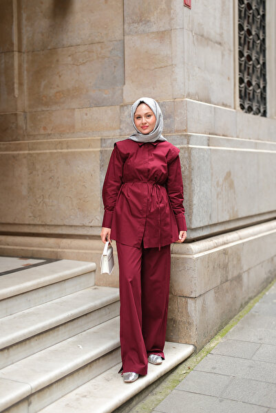 LOCCO Women's Outer Padding Detailed Stylish Suit Claret Red