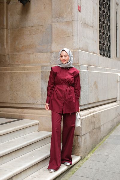 LOCCO Women's Outer Padding Detailed Stylish Suit Claret Red