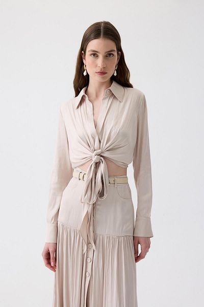 rue. Tie-Up Long Sleeve Ecru Blouse