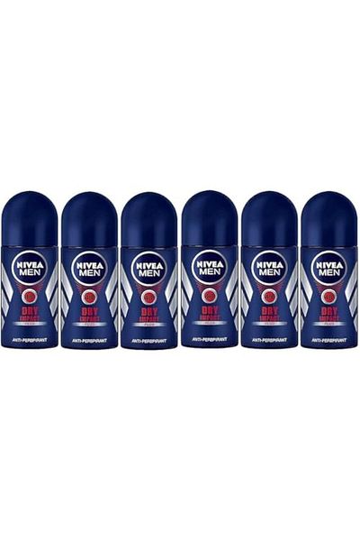 NIVEA مزيل عرق رول أون دراي إمباكت للرجال من نيفيا، عبوة من 6 زجاجات (50 مل)