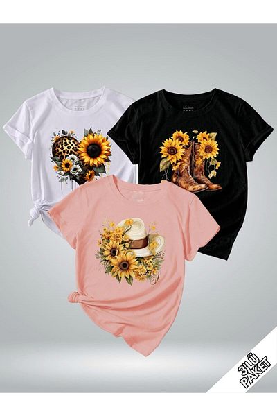 GLOWES Tricou oversize unisex pentru copii, pachet de 3 inimioare și pene