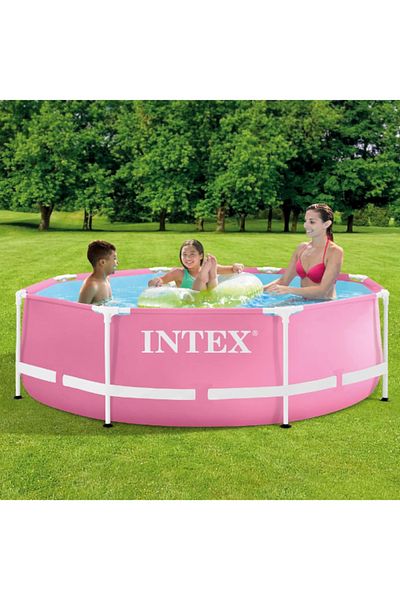 Intex حوض سباحة دائري للأطفال مصنوع من مادة البولي فينيل كلوريد بإطار معدني باللونين الوردي والأبيض، 2.44 متر × 76 سم