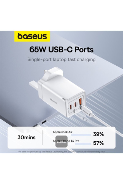 Baseus GaN5 Pro Fast Charger 2 Type C + Usb - 65 W - White - Cable Type-C - 100W - 1 Meter - White