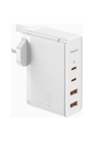 Baseus شاحن GaN5 Pro السريع، 2 منفذ Type C + 2 منفذ USB - 100 واط - كابل Type-C - 100 واط - 1 متر
