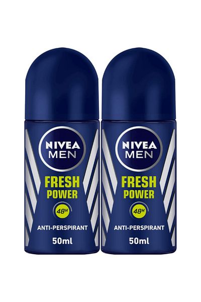NIVEA مزيل عرق رول أون للرجال، قوة منعشة، رائحة منعشة، 2 × 50 مل