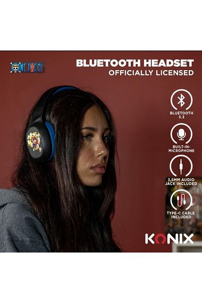 Konix سماعات رأس لاسلكية بتقنية البلوتوث 5.3 من ون بيس - أسود وأزرق