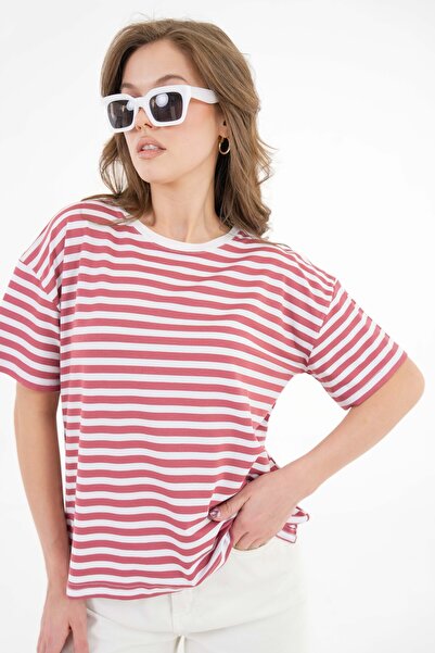 Saade Μπλουζάκι με ροζ ριγέ Crew Neck Relax Fit