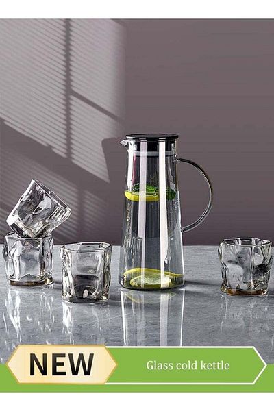 Generic Glass Pitcher With Lid and Spout, Beverage Pitcher for Drinks, Glass Water Carafe