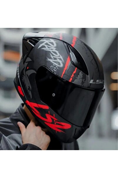 LS2 Rapıd 2 Race Raven Mat Siyah-Kırmızı Kapalı Motosiklet Kaskı Siyah Camlı