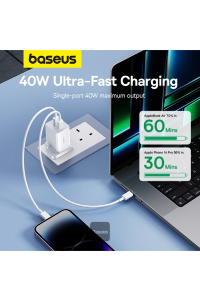 Baseus GaN5 Pro Fast Charger Type C to Type C - 40 W UK - Moon White