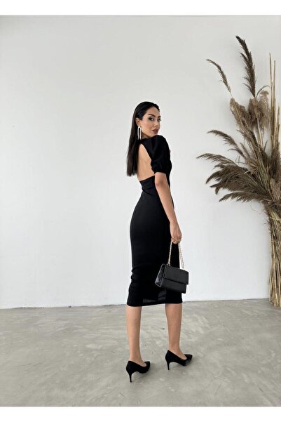 Modafeminen Scuba Krep Elbise 582901 Siyah