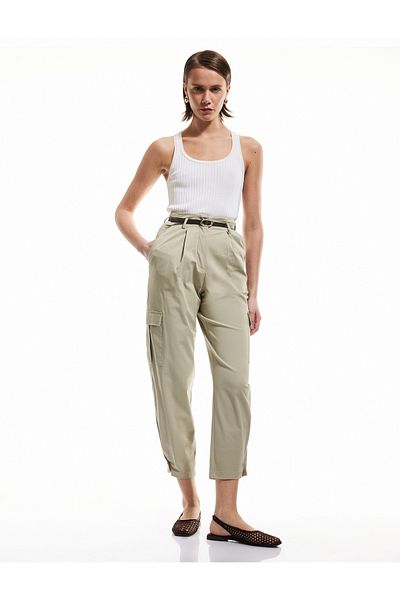 Koton Cotton High Waist Cargo Pocket Detail Short Jogger Pants