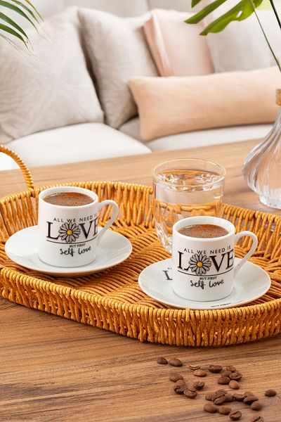 Porsima 05 Porcelain 12 Piece Turkish Coffee Cup Set for 6 People 90ml