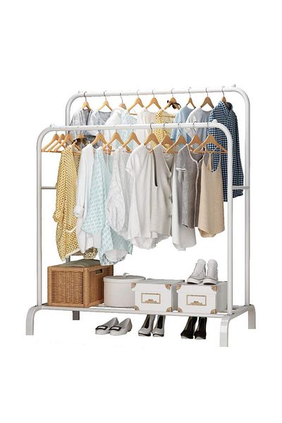 COOYA Clothing Rack,with Bottom Shelf Double Rod Clothing Garment Rack,White,115 x 54 x 150cm