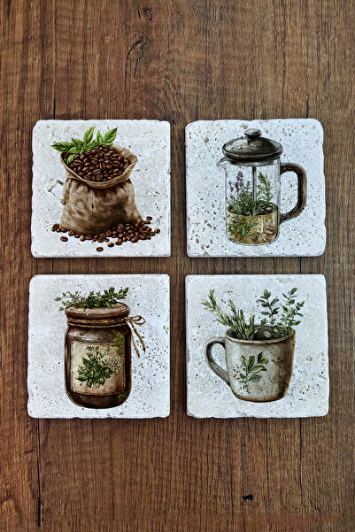 Begoloni Stone Decor قواعد أكواب من الحجر الطبيعي - بني مقاس 10 × 10 سم - قوا...