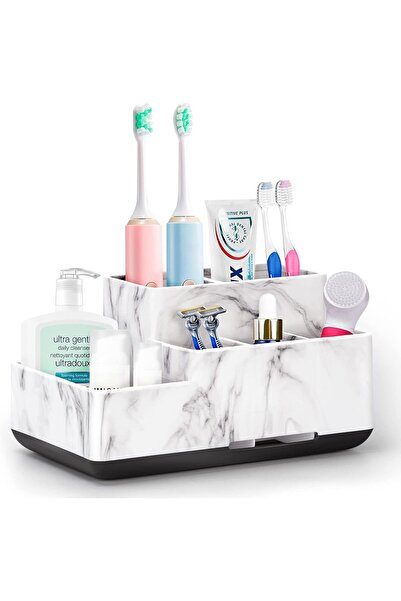 DoubleCare حامل فرشاة الأسنان ومنظم الحمام، تخزين متعدد الوظائف بخمسة أقسام (...