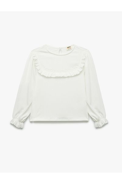 Koton Ruffle Detailed Long Sleeve Wrap Crew Neck Blouse