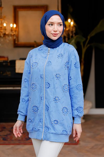 LOCCO Cardigan brodat cu broderie cu piatră albastră pentru femei