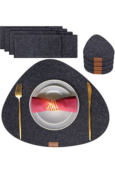 Woollo Set of 4 Placemats, 4 Cup/Glass Placemats and 4 Cutlery Holders
