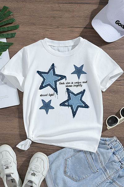 MYADA Tricou pentru fete Trend cu imprimeu premium cu stele 23564