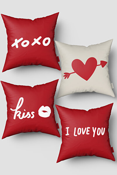 EsnafAli Κόκκινο και άσπρο κάλυμμα μαξιλαριού με θέμα την αγάπη 4 τεμαχίων
