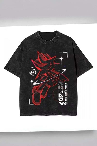 Köstebek Μαύρο μπλουζάκι Unisex Sonic Red Line Stars