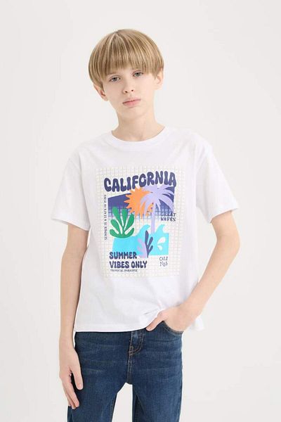 DeFacto Tricou cu mânecă scurtă cu imprimeu pentru băiat, sezon nou