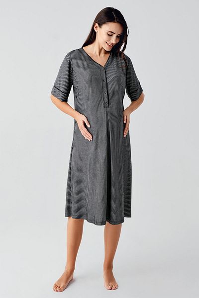 Artış Buttoned Short Sleeve Stretchy Viscous Maternity Nightgown Dressing Gown Suit 14406