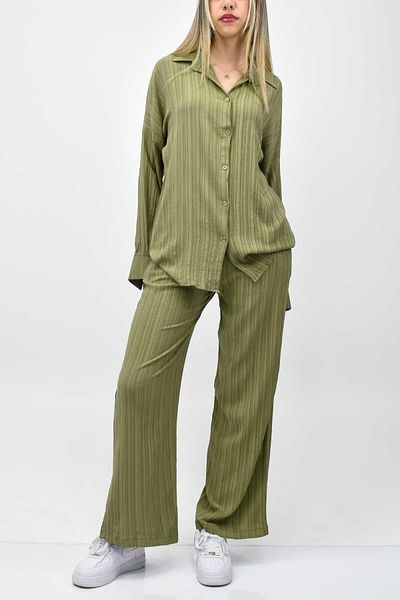 birizmoda Green Seersucker Summer - Shirt-Pants Set