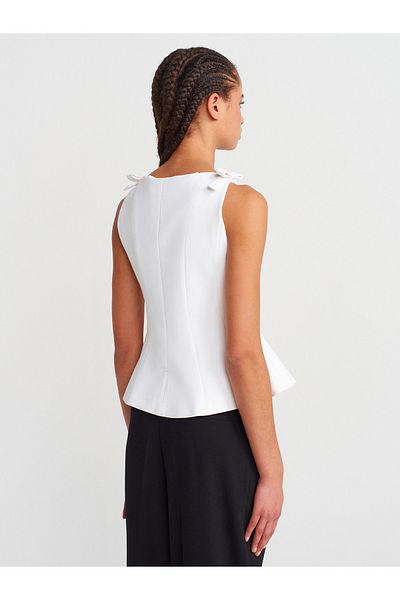 Dilvin 50285 Bow Peplum Top-Ecru