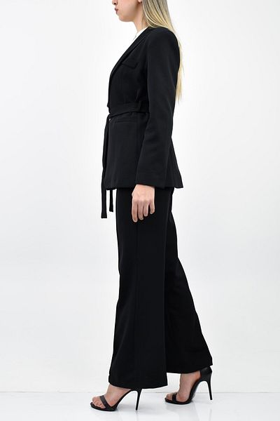 birizmoda Belted Blazer, Jacket and Pantalon Set - Black