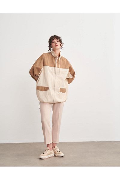 Hare Butik Dalia Wide Collar Zippered Raincoat