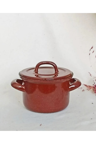 EBRULİEMAYE Kahverengi Çilli Mini Emaye Tencere 1,2 litre süt yoğurt çorba ma...