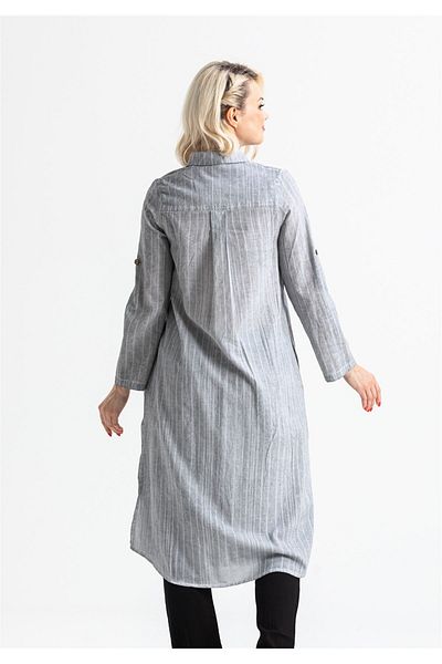 Eliş Şile Bezi Gray 9007 Seersucker Seasonal Tunic with Long Sleeve Collar