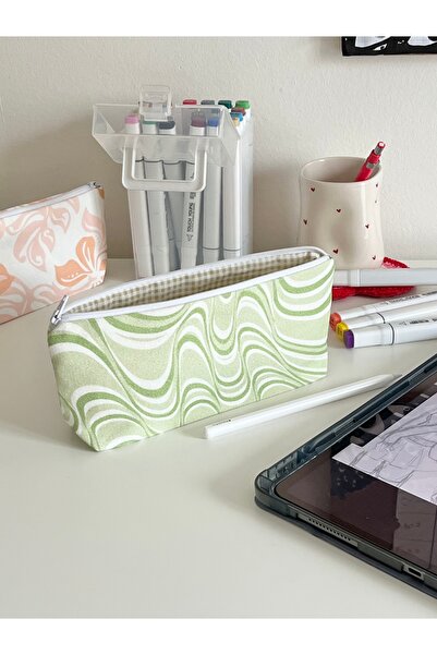 Lulishop Suport pentru stilou din material textil verde cu model retro