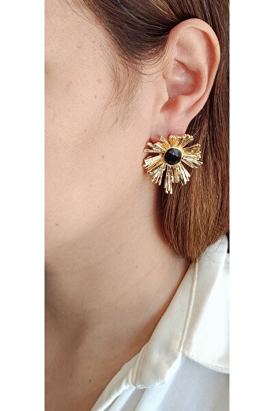 CATALEYA çelik aynalı taşlı gold küpe