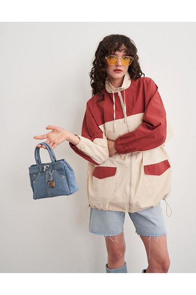 Hare Butik Dalia Wide Collar Zippered Raincoat