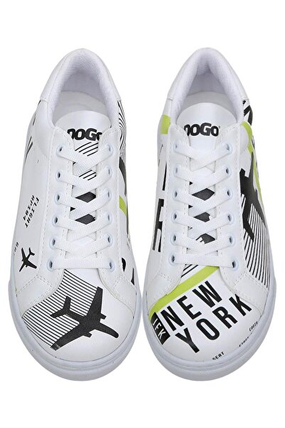 Dogo Women's Vegan Leather White Sneakers - New York Ticket Design