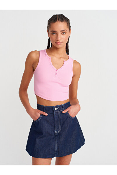 Dilvin 20844 Buttoned Front Top-Light Pink