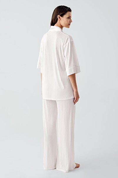 Artış Truvakar Комір на ґудзиках, сатинові деталі, еластичний віскозний піжамний комплект