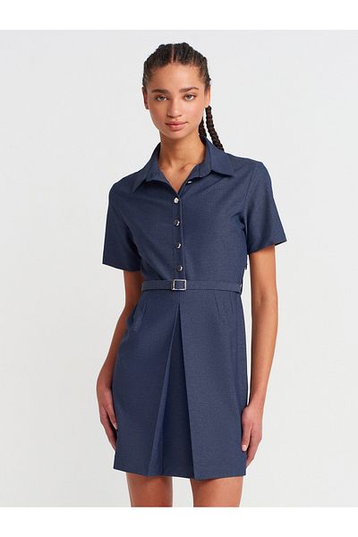 Dilvin 90917 Belted Mini Dress-Navy Blue