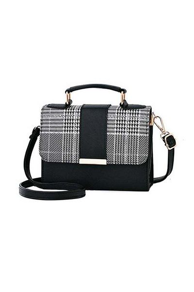 Generic Yogodlns Retro Plaid Messenger Bag Black/White