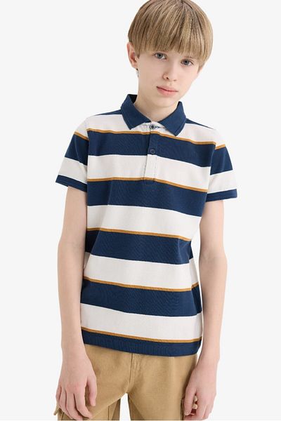 DeFacto New Season Boy's Striped Pique Short Sleeve Polo T-Shirt