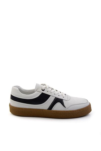 Bambi Λευκό Navy Blue Leather Ανδρικό Sneaker E01585002603