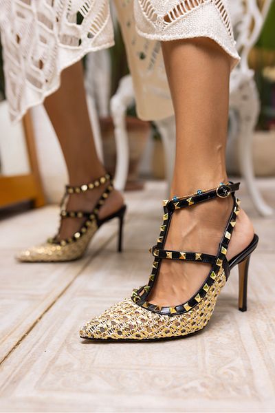 ANGELİNA JONES Borya Women's Black Linen Pin-Heel Shoes