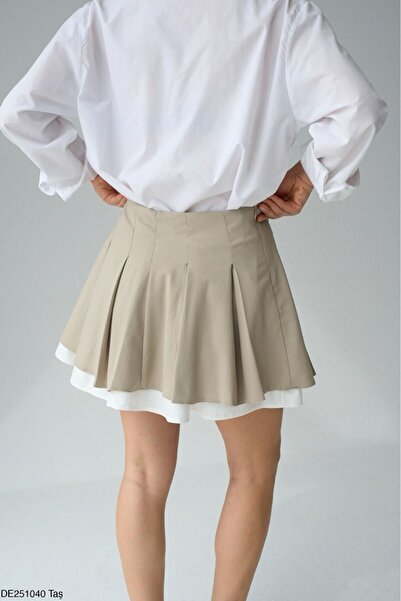 Lupies Kadın Pileli Astar Model Mini Kumaş Etek