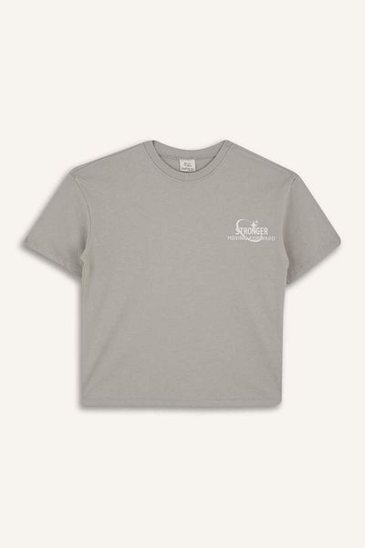 DeFacto Tricou cu mânecă scurtă cu imprimeu slogan pentru fete, sezon nou