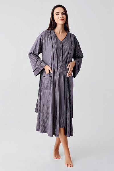 Artış Buttoned Short Sleeve Stretchy Viscous Maternity Nightgown Dressing Gown Suit 14406